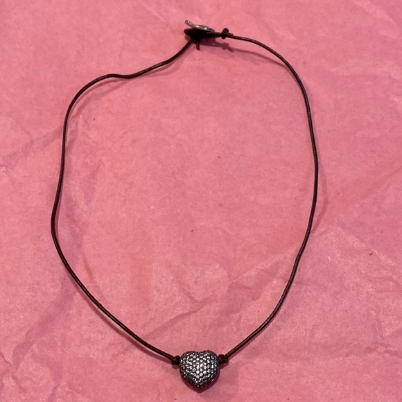 Rhinestone Heart on Brown Leather Button Clasp String - Picture 1 of 3